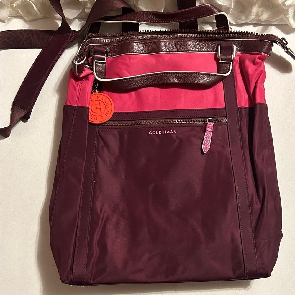 Cole Haan Maroon and Pink Backpack